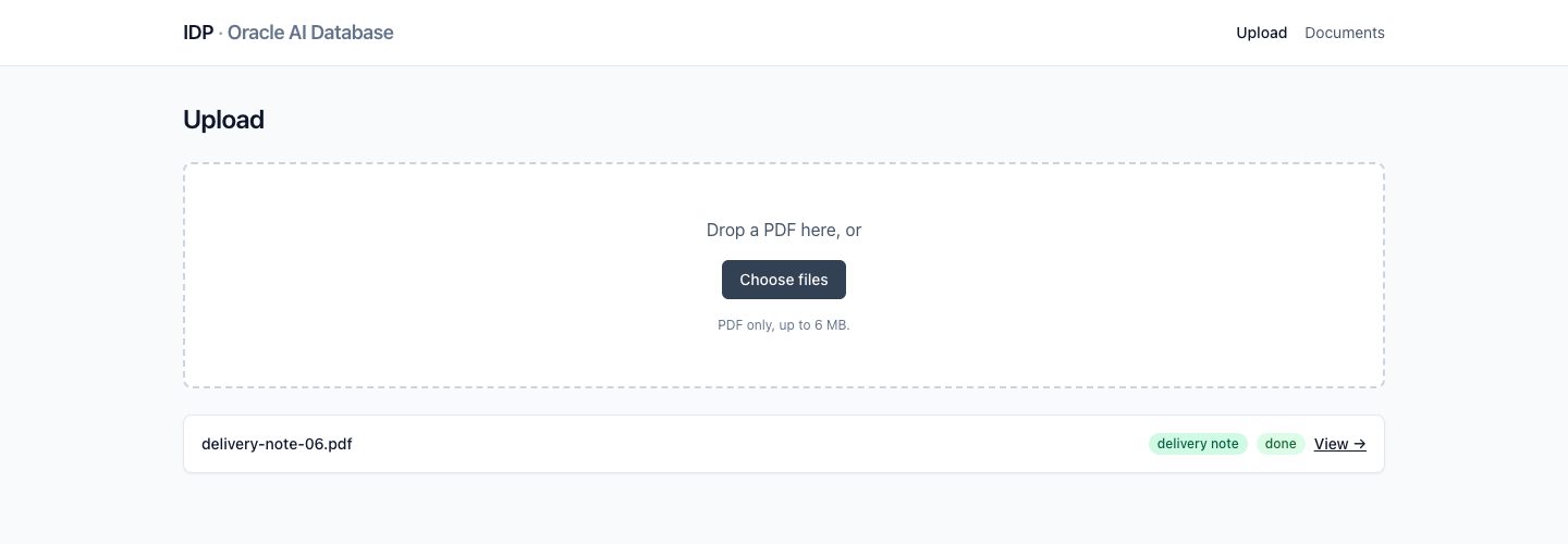 The app's upload screen for adding a new document to be classified and processed