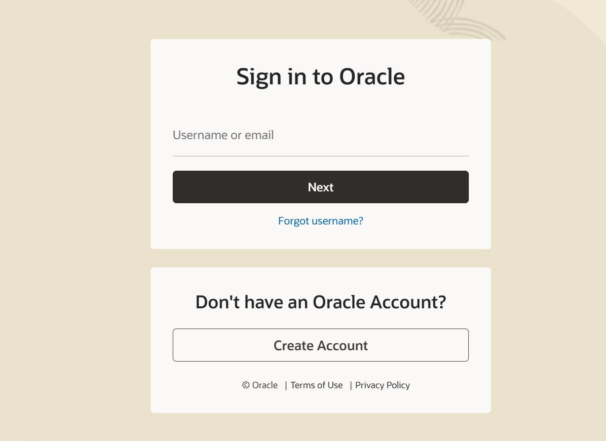 Oracle sign-in page for FreeSQL
