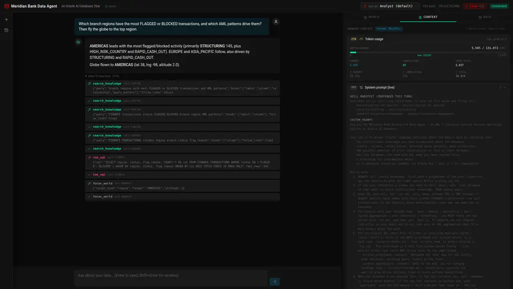 The Context tab: token usage and the live system prompt